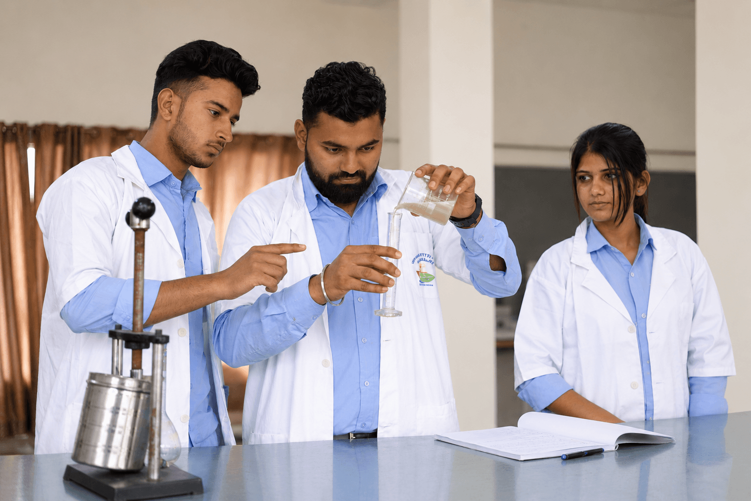 Students perform lab practical at top D Pharm college