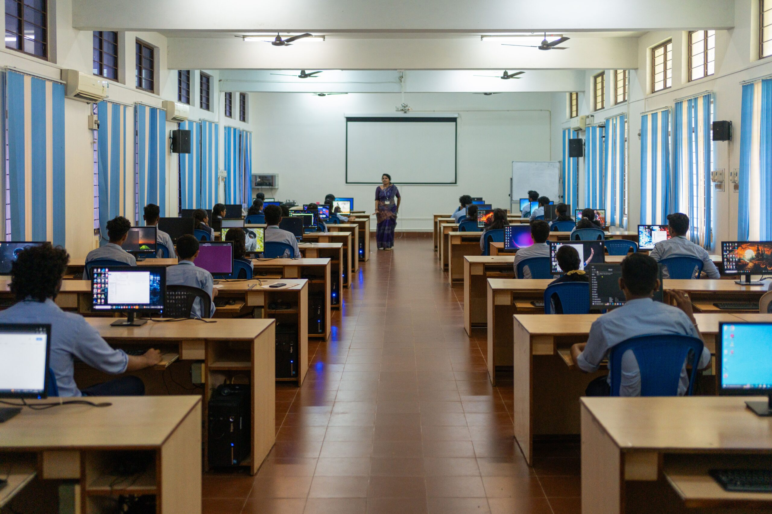 Students at work benches